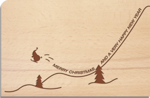 Holzpostkarte Weihnachtsmann Ski