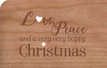 Weihnachtskarte aus Holz Love, Peace