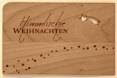 Holz-Weihnachtskarte mit Sternen und Himmlische Weihnachten